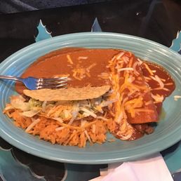 Taco, enchilada and rice & beans.