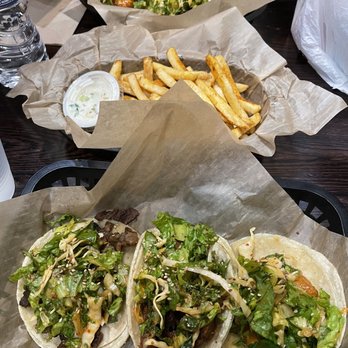 Del Seoul - BBQ Pork (far left), Kalbi, and Shrimp tacos - Korean Near Me - Chicago, Illinois Del Seoul - BBQ Pork (far left), Kalbi, and Shrimp tacos - Korean Near Me - Chicago, Illinois