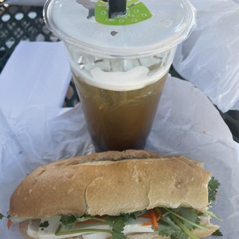 Tealeaf Cafe - Tofu Vietnamese Sandwich and honey lemon boba drink - Bubble Tea Near Me - Reno, Nevada