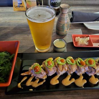 SushiKo - Seeweed salad, Red Bull roll, large Sapporo beer, hot small sake - Sushi Bars Near Me - Bakersfield, California