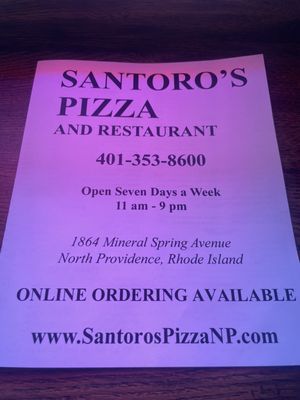 Menu photo 1 Santoro's Pizza North Providence, RI Menu photo 1 Santoro's Pizza North Providence, RI