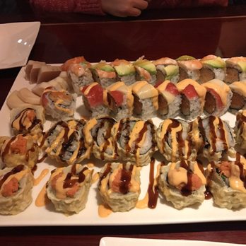 Katana - Tiger roll, 2 in 1 roll, Godzilla, dynamite, sashimi in the back - Sushi Bars Near Me - Pittsburgh, Pennsylvania Katana - Tiger roll, 2 in 1 roll, Godzilla, dynamite, sashimi in the back - Sushi Bars Near Me - Pittsburgh, Pennsylvania