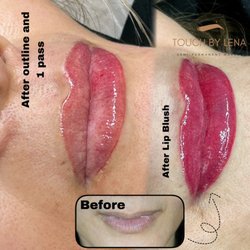 Lip Blush Tattoos on pale uneven lip shapes