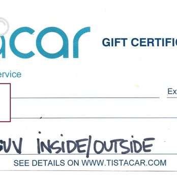 TISTACAR - Tistacar Gift Certificate - Car Wash Near Me
