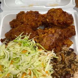 Family Spice Restaurant - BBQ Fried Chicken, Rice & Peas, cabbage