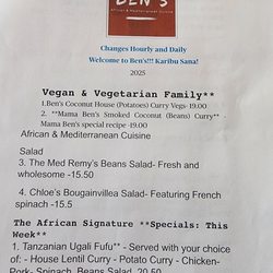 Ben’s - Menu