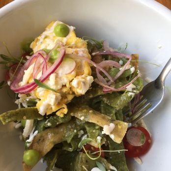 El Barrio - Chilaquiles with scrambled eggs. I took a bite and then the picture :) - Breakfast & Brunch Near Me - Mérida, YUC El Barrio - Chilaquiles with scrambled eggs. I took a bite and then the picture :) - Breakfast & Brunch Near Me - Mérida, YUC