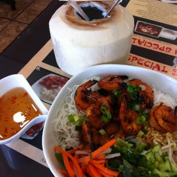 Pho 21 - BBQ shrimp vermicelli, coconut $11.09. My 3-4x a week lunch - Vietnamese Near Me - Canoga Park, California