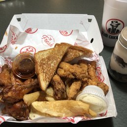 5&5 Combo (Spicy BBQ wings), ranch chips, Texas toast, Korean BBQ and ranch dipping sauces.   Oreo Cheesecake dessert jar