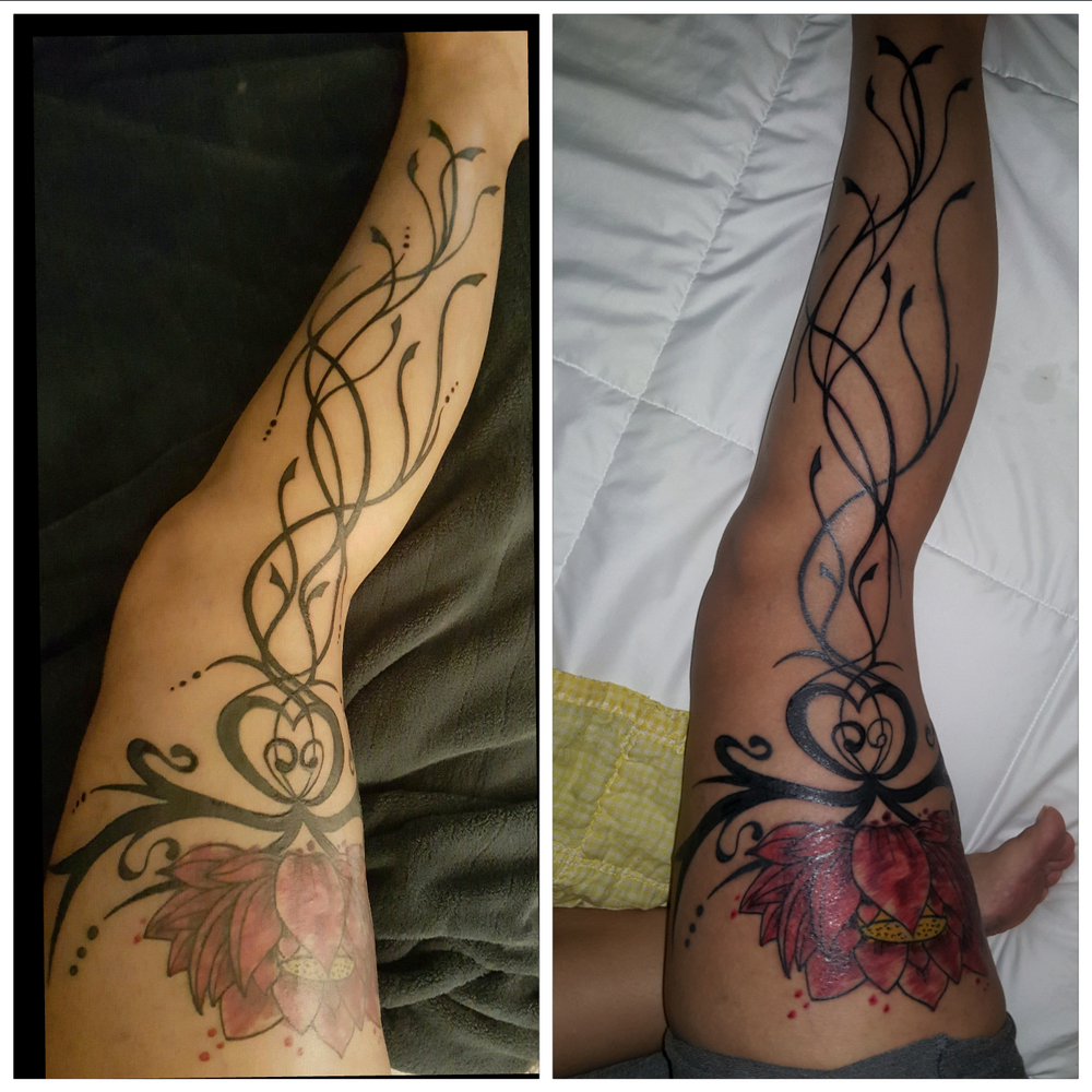 Side Show Studios - The picture on the left is the finished one. And the lighting is why my leg looks more tan in one pic. - Tattoo Near Me - Walnut Grove, California Side Show Studios - The picture on the left is the finished one. And the lighting is why my leg looks more tan in one pic. - Tattoo Near Me - Walnut Grove, California