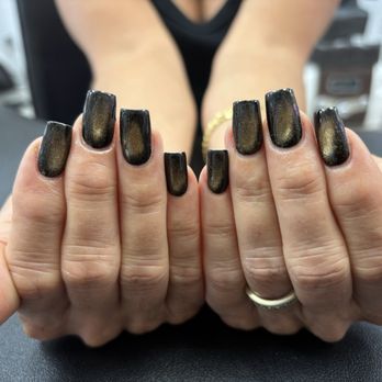 Coco Nails & Spa - Full set of gelX nails with gold cat eye. - Waxing Near Me - San Diego, California
