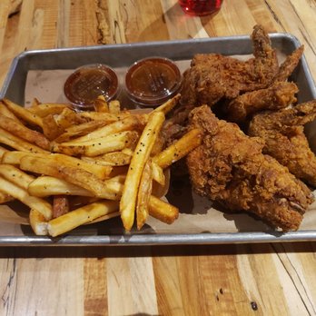 Roots Chicken Shak - Duck fat fried 6 piece chicken wings with and fries. Delicious! - Southern Near Me - Plano, Texas Roots Chicken Shak - Duck fat fried 6 piece chicken wings with and fries. Delicious! - Southern Near Me - Plano, Texas
