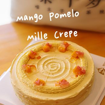 Timeless Tea - Mango Pomelo Mille Crepe Cake - Bubble Tea Near Me - Seattle, Washington Timeless Tea - Mango Pomelo Mille Crepe Cake - Bubble Tea Near Me - Seattle, Washington