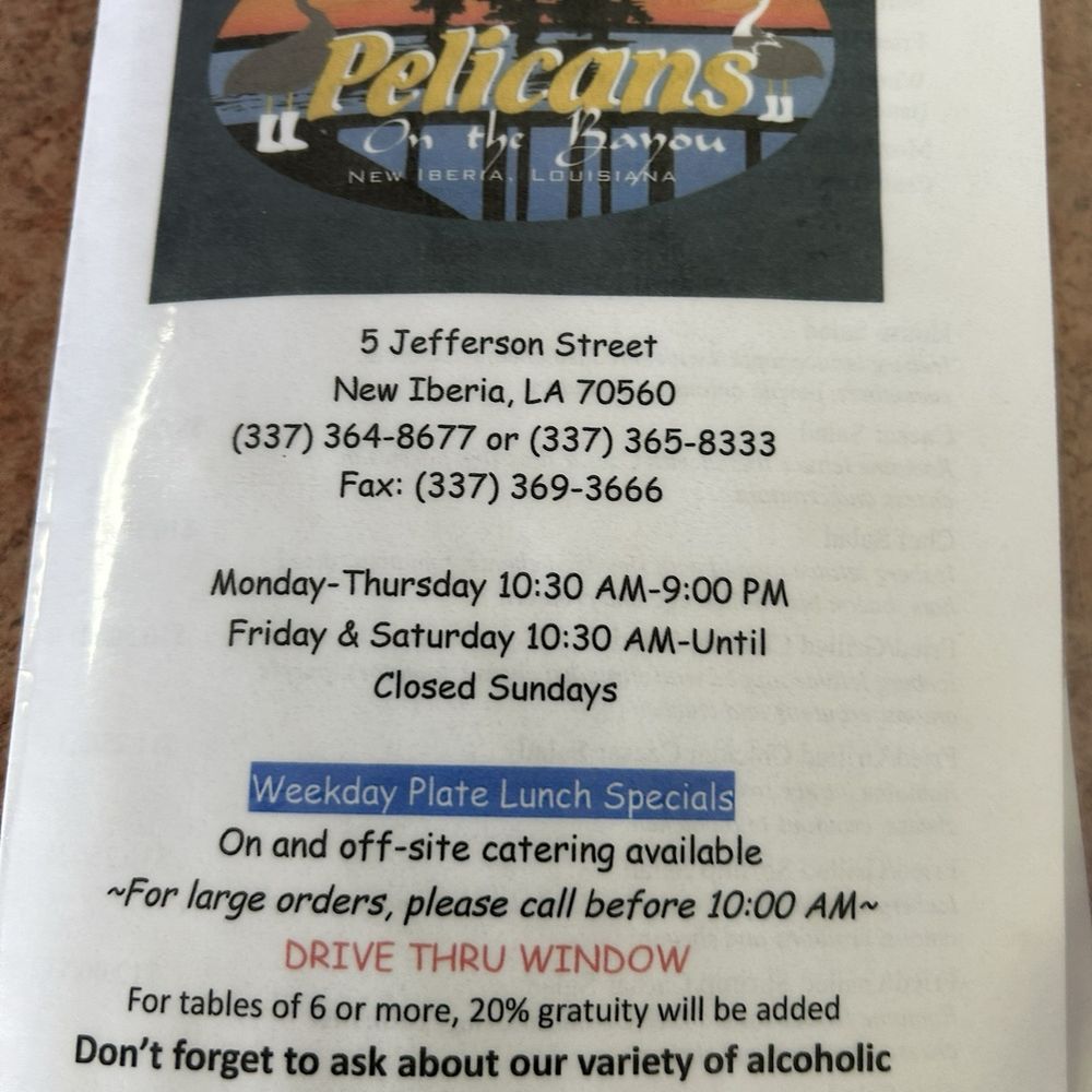 Pelican's On the Bayou - Menu - Cajun/Creole Near Me - New Iberia, Louisiana Pelican's On the Bayou - Menu - Cajun/Creole Near Me - New Iberia, Louisiana