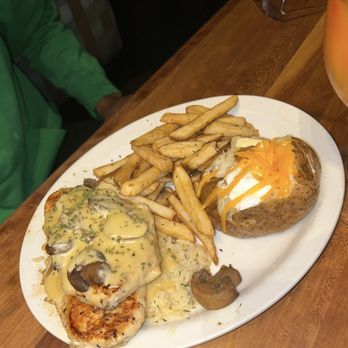 Cheddar's Scratch Kitchen - Dijon Chicken & Mushrooms with French Fries and Loaded Baked Potato - Comfort Food Near Me - Centerville, Ohio