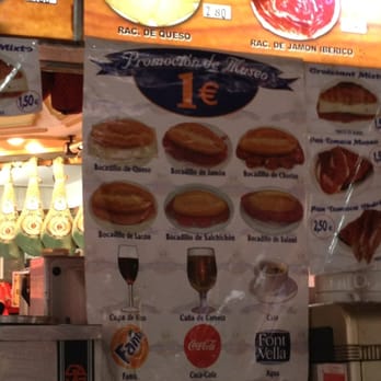 Museo del Jamón - Poster with the breakfast special. Choice of 6 sandwiches  and choice of wine, soda, or coffee. - Meat Shops Near Me - Madrid, M