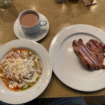 Market Cafe - Mexican hot chocolate, pork steak, and chilaquiles (with both types of sauces) - Buffets Near Me - Puerto Vallarta, JAL