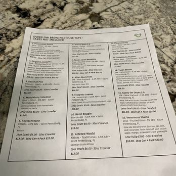 Overflow Brewing Company - Menu - Breweries Near Me - Saint Petersburg, Florida