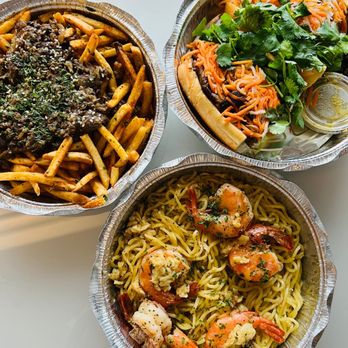 Nguyen's Kitchen - Grilled Pork Sandwich Garlic Noodles Cajun Garlic Fries - Vietnamese Near Me - Orange, California