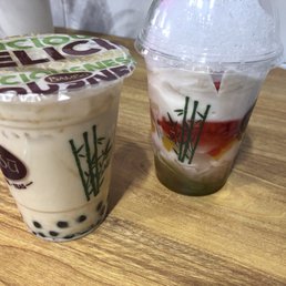 Almond bubble tea (left) and the fruit addict (right).