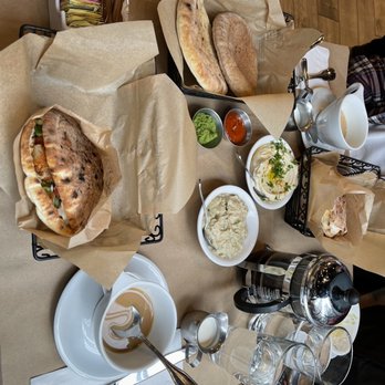 Oren's Hummus - Two Restaurant Week lunches, Pita Chicken Schnitzel and Pita Beef Kebab with Hummus Jaffa Style and Babaganoush Eggplant - Mediterranean Near Me - San Francisco, California