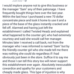 Twisted Headz Smokeshop - Here are the reviews they deleted. They have done this about 4 times.