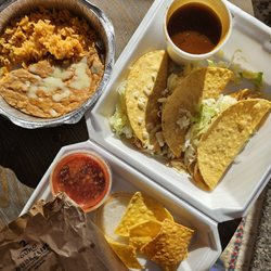 Nuevo Vallarta - Chicken tacos rice and beans.