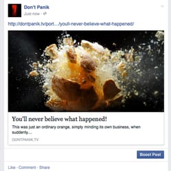 Don't Panik! - You'll never believe what happened next! Example of a social media campaign