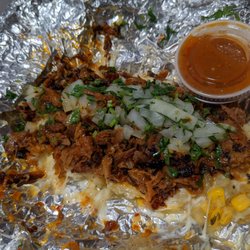 Tacos El Rapido - Papa rellena with al pastor.