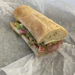 Half of a large Italian sandwich