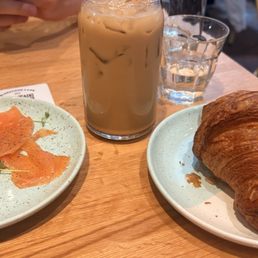 Side Smoked Salmon Iced Latte Almond croissant Side Smoked Salmon Iced Latte Almond croissant