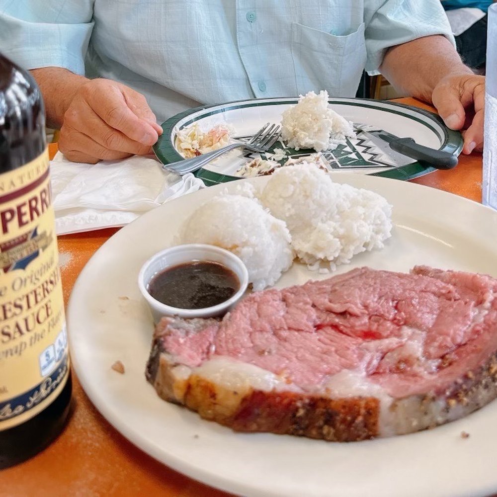 Ray's Café - Medium rare prime rib / au jus/ 2 scoops rice & Mac salad... No sauce needed! - American Near Me - Honolulu, Hawaii Ray's Café - Medium rare prime rib / au jus/ 2 scoops rice & Mac salad... No sauce needed! - American Near Me - Honolulu, Hawaii