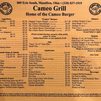 Cameo Grill - Menu Front - Burgers Near Me - Massillon, Ohio Cameo Grill - Menu Front - Burgers Near Me - Massillon, Ohio