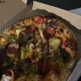 Delicious pizza. I created my own. The hot honey on the pizza gives it something extra. Delicious pizza. I created my own. The hot honey on the pizza gives it something extra.
