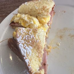Half devoured Monte Cristo Sandwich