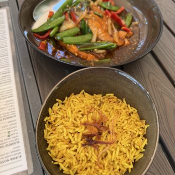 Burma 2 - Indian basmati rice and grilled salmon with lemongrass - Burmese Near Me - Walnut Creek, California