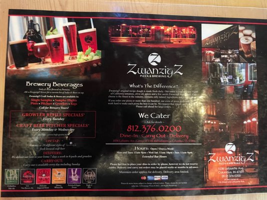 Menu photo 2 ZwanzigZ Pizza & Brewing Columbus, IN Menu photo 2 ZwanzigZ Pizza & Brewing Columbus, IN