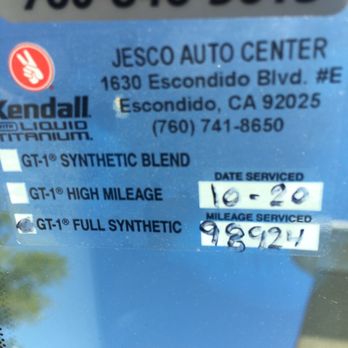 Jesco Auto Center - Synthetic is correct. - Auto Repair Near Me - Escondido, California