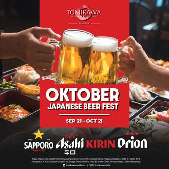 Tomikawa Japanese Restaurant - Oktober Japanese Beer Fest: Sep 21 - Oct 21 - Japanese Near Me - Pasadena, California Tomikawa Japanese Restaurant - Oktober Japanese Beer Fest: Sep 21 - Oct 21 - Japanese Near Me - Pasadena, California