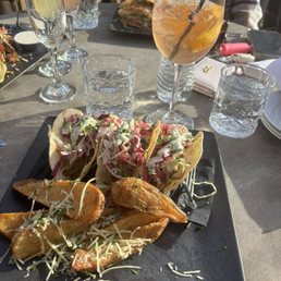 Pork tacos & instead of the corn - subbed a side of duck fries Pork tacos & instead of the corn - subbed a side of duck fries