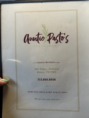 Menu photo 4 Auntie Pasto's Bellaire, TX