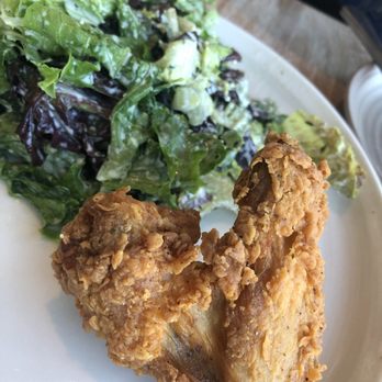 Margot - Fried chicken. One of the very small pieces with overdressed salad. Great chicken but WAY small portion. - Spanish Near Me - Culver City, California Margot - Fried chicken. One of the very small pieces with overdressed salad. Great chicken but WAY small portion. - Spanish Near Me - Culver City, California