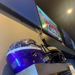 a helmet and a tv