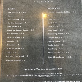 All Favorites Cafe - Menu for sides and beverages - Breakfast & Brunch Near Me - Providence, Rhode Island