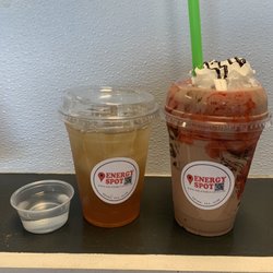 Avon Energy Spot - Cranberry Aloe shot, Chai Tea, Chocolate Strawberry w/ whip.