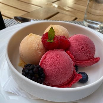The Terrace - Raspberry and passion peach sorbet - New American Near Me - Pasadena, California The Terrace - Raspberry and passion peach sorbet - New American Near Me - Pasadena, California