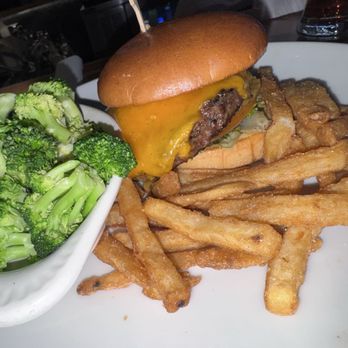 Rock & Brews - San Antonio - Ultimate Burger w/ broccoli side - Beer Bar Near Me - San Antonio, Texas