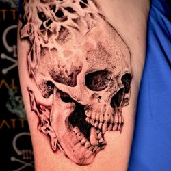 Alpha Tattoos and Piercings - Skull by Nordika. Stipple shading. At alpha tattoos.