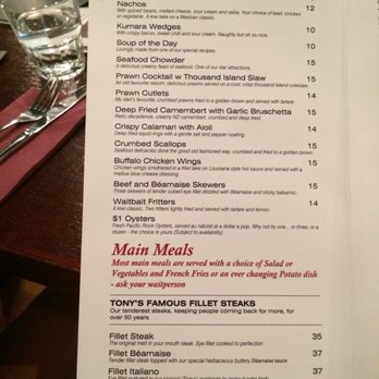 Tony's Steak and Seafood - Menu - Seafood Near Me - Auckland, AUK
