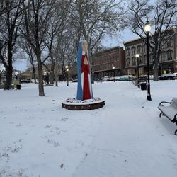 Plaza Hotel - View of plaza from opposite diagonal end. Statue was donated by MADD (mother's against drunk driving)